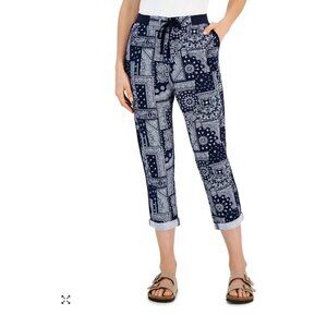 NWT Style & Co Bandana Pants Blue‎ White Comfort Waist M